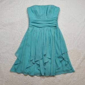 David's Bridal Teal Aqua Strapless Chiffon Lined Mini Dress Size 4